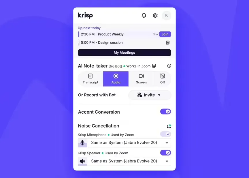Krisp 推 AI 语音转换,印度口音变美式发音插图 Krisp 推 AI 语音转换,印度口音变美式发音插图