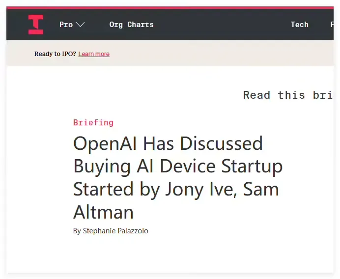 OpenAI 考虑收购 io Products,联手 Jony Ive-会懂网