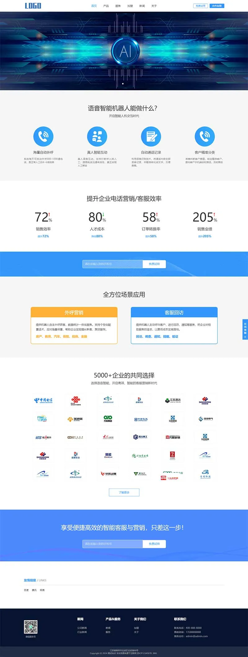 (Pboot自适应手机端)Pboot智能电话AI机器人语音软件网站模板插图1